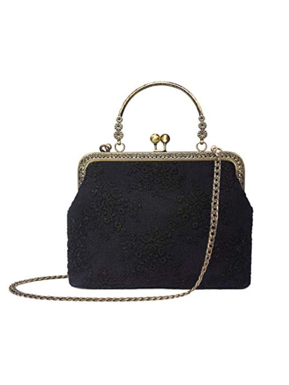 Rejolly Vintage Lace Clutch Kiss Lock Top Handle Crossbody Handbag with Chain